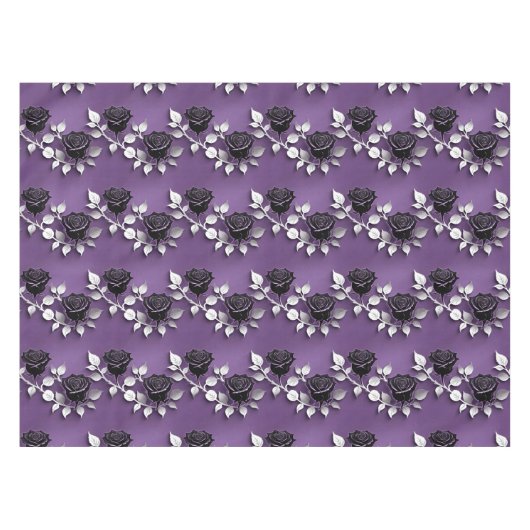 Elegant Black Roses With Silver Leaves テーブルクロス (正面(横))