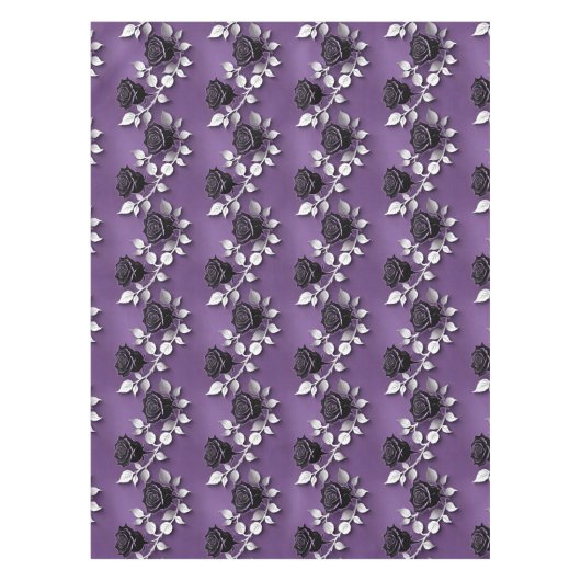 Elegant Black Roses With Silver Leaves テーブルクロス (正面)