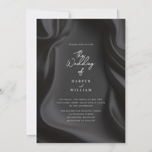 Elegant black Satin wedding invitation 招待状 (正面)