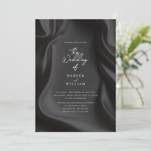 Elegant black Satin wedding invitation 招待状 (スタンド正面)