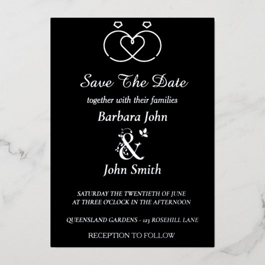 Elegant Black Save The Date Foil Invitation 箔招待状 (正面)