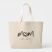 Elegant Black Script Heart New Mom Established Est ラージトートバッグ (裏面)