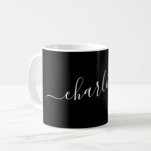 Elegant Black Script Modern Name Personalized コーヒーマグカップ (正面左)