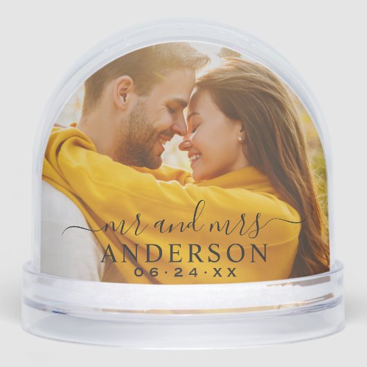 Elegant Black Script Mr and Mrs Photo (正面)