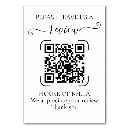 Elegant Black Script QR Code Business Review テーブルナンバー (正面)