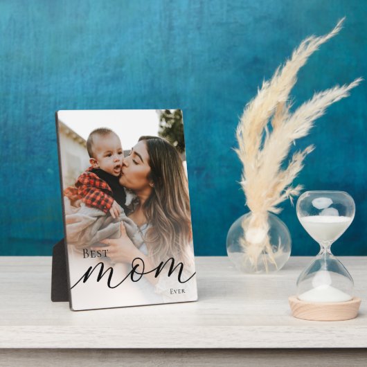 Elegant Black Script Simple Best Mom Ever Photo フォトプラーク (側面)