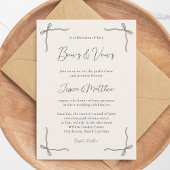 Elegant Black Script Simple Coquette Bow Wedding I 招待状