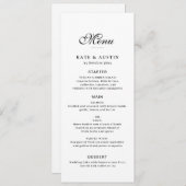 elegant black script white wedding menu card メニュー (正面/裏面)