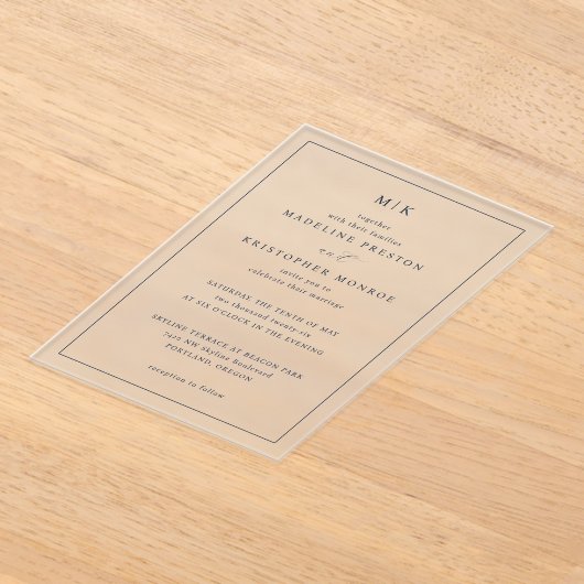 Elegant Black Serif Wedding Invitation アクリル招待状 (レイダウン)