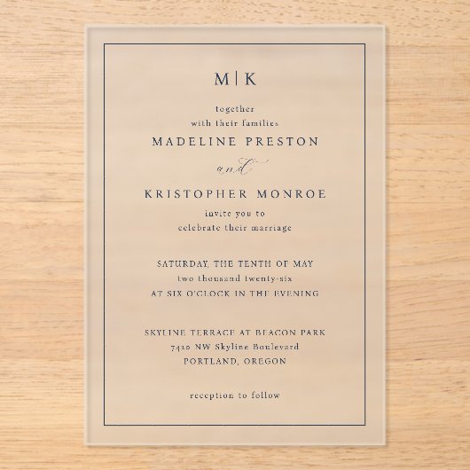 Elegant Black Serif Wedding Invitation アクリル招待状 (正面)