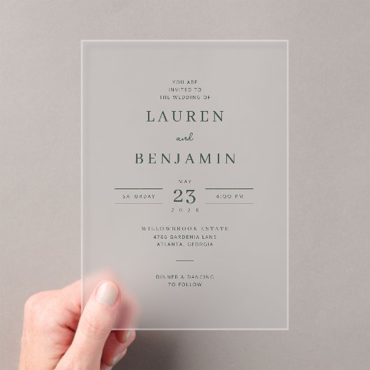 Elegant Black Serif Wedding Invitation アクリル招待状 (インサイチュ (ポータブル))