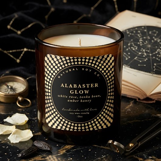 Elegant Black Shiny Gold Circle Soy Bean Candle スクエアシール