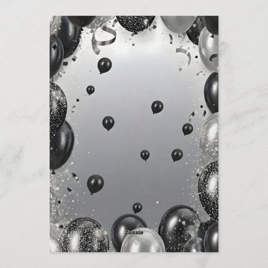 Elegant Black Silver Balloons Retirement Party 招待状 (裏面)