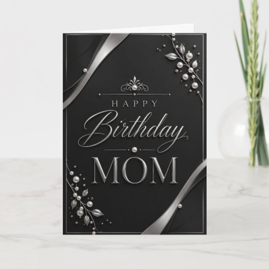 Elegant Black & Silver Birthday Card for Mom カード (正面)