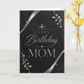 Elegant Black & Silver Birthday Card for Mom カード (黄色い花)