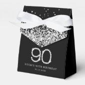 Elegant Black Silver Diamonds 90th Birthday フェイバーボックス (正面サイド)