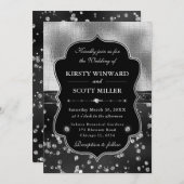 Elegant Black & Silver Diamonds Wedding 招待状 (正面/裏面)