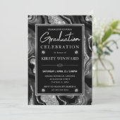 Elegant Black & Silver Glitter Agate Graduation 招待状 (スタンド正面)