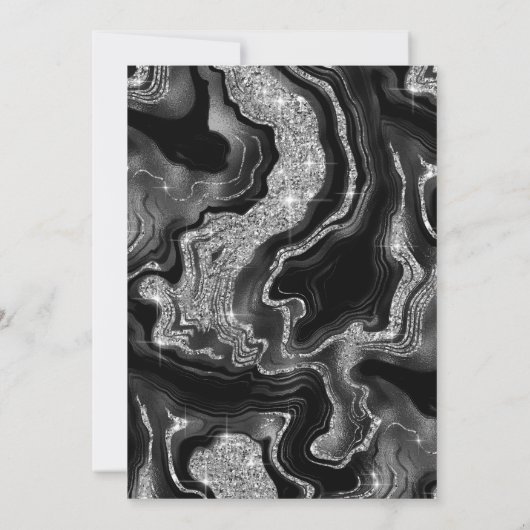 Elegant Black & Silver Glitter Agate Graduation 招待状 (裏面)
