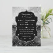 Elegant Black & Silver Glitter Wedding 招待状 (スタンド正面)