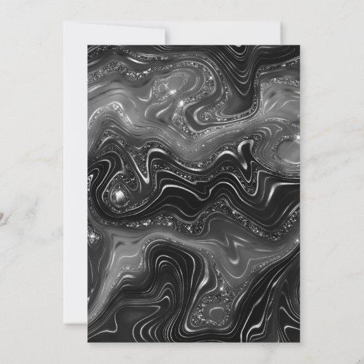 Elegant Black & Silver Glitter Wedding 招待状 (裏面)