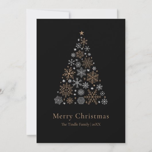 Elegant Black Silver Gold Script Christmas Tree シーズンカード (正面)