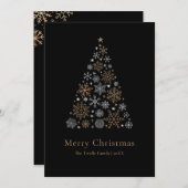 Elegant Black Silver Gold Script Christmas Tree シーズンカード (正面/裏面)