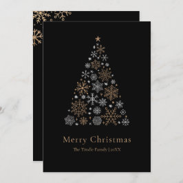 Elegant Black Silver Gold Script Christmas Tree シーズンカード