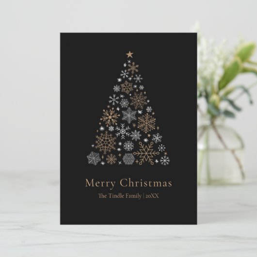 Elegant Black Silver Gold Script Christmas Tree シーズンカード (スタンド正面)