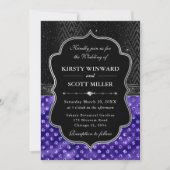 Elegant Black Silver Purple Dots Glitter Wedding 招待状 (正面)