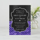 Elegant Black Silver Purple Dots Glitter Wedding 招待状 (スタンド正面)