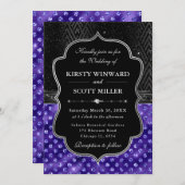 Elegant Black Silver Purple Dots Glitter Wedding 招待状 (正面/裏面)