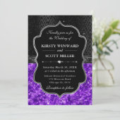 Elegant Black Silver Purple Sequin Glitter Wedding 招待状 (スタンド正面)