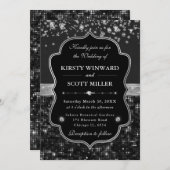 Elegant Black & Silver Sparkling Glitter Wedding 招待状 (正面/裏面)