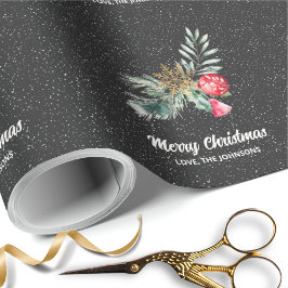 Elegant Black Snowflake Christmas Script ラッピングペーパー