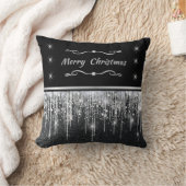 Elegant Black Sparkly Silver Merry Christmas クッション (ブランケット)