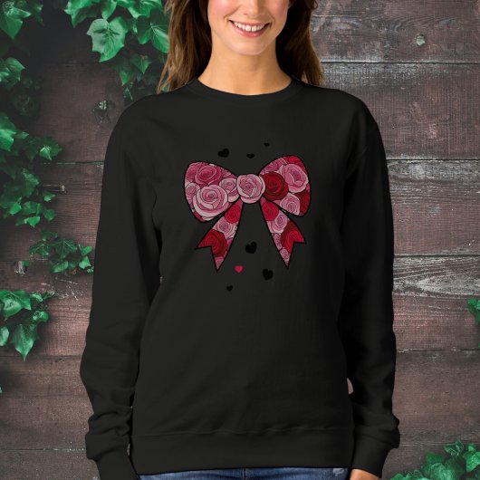 Elegant Black Sweatshirt with Red Bow Print スウェットシャツ