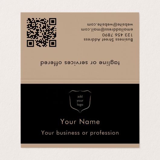 Elegant Black & Tan Logo QR Code Professional 名刺 (外部フラット)