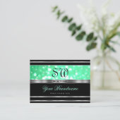 Elegant Black Teal Green Glitter Monogram Silver 名刺 (スタンド正面)