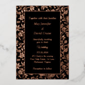 Elegant Black Themed Premium Wedding Rose Gold 箔招待状 (正面)