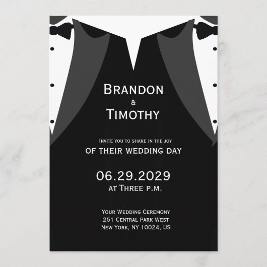 Elegant Black Tie Gay Wedding Invitation メニュー (正面)