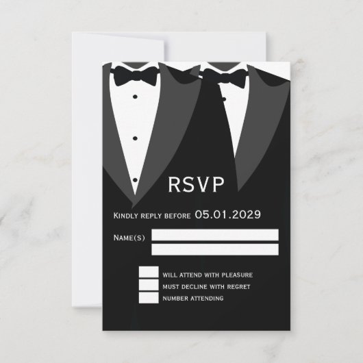 Elegant Black Tie Gay Wedding RSVP Card (正面)