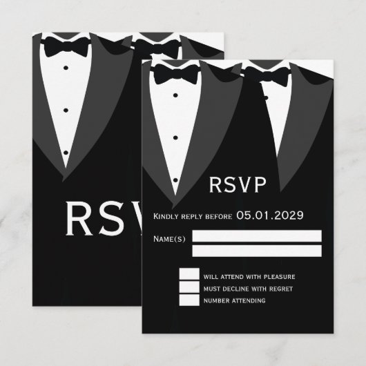 Elegant Black Tie Gay Wedding RSVP Card (正面/裏面)