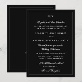 Elegant Black Tie Monogram QR Code Wedding 招待状