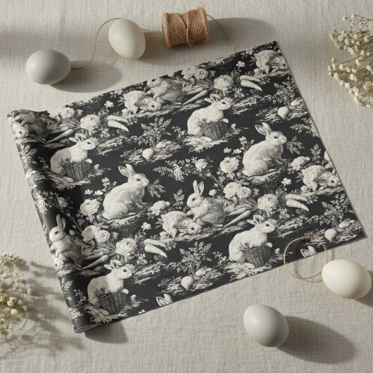 Elegant Black Toile Bunny Easter ラッピングペーパー