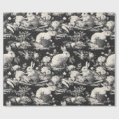 Elegant Black Toile Bunny Easter ラッピングペーパー (フラット)