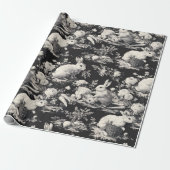 Elegant Black Toile Bunny Easter ラッピングペーパー (アンロールド)