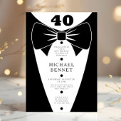 Elegant Black Tuxedo 40th Birthday 招待状