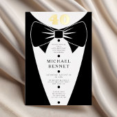 Elegant Black Tuxedo 40th Birthday Gold 箔招待状