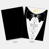 Elegant Black Tuxedo 40th Birthday Gold 箔招待状